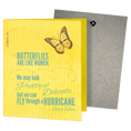 Load image into Gallery viewer, Yellow sponge cloth with butterfly print and teal betty white quote featuring two reusable swedish sponge cloths