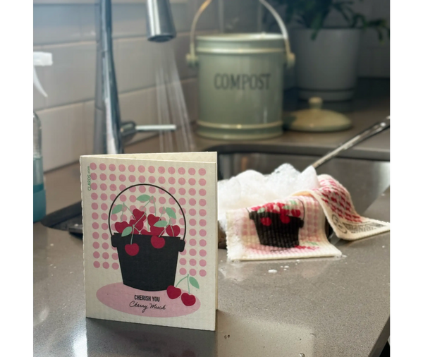 Cherish You Cherry Much 2-in-1 Greeting Clard® & Eco Cloth