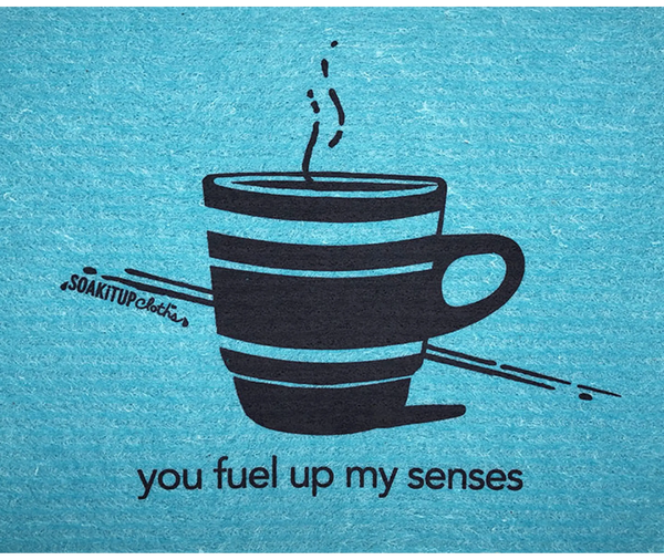 you fuel up my senses—coffee in teal - Swedish Dishcloths