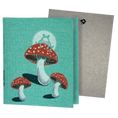 Load image into Gallery viewer, Clards eco-friendly greeting card - Fungi Frog on red polka dot mushroom green card - turns into 2 reusable sponge cleaning cloths