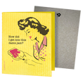Load image into Gallery viewer, A yellow greeting card with a retro-style illustration of a woman and the text 'How did I get into this damn jam?' next to a kraft paper envelope.