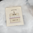 Load image into Gallery viewer, Beige textured reusable swedish sponge cloth with bathtub design and soak it up text from love finds us eco greeting card