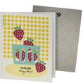 Load image into Gallery viewer, Card with strawberry design and text 'You are loved Berry Much' on a yellow polka dot background, with envelope. Clards eco-friendly greeting card turns into 2 reusable sponge cleaning cloths.