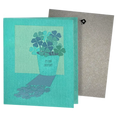 Load image into Gallery viewer, Teal lucky day eco greeting card with shamrocks that turns into microwave safe swedish sponge cloths like fungi frog