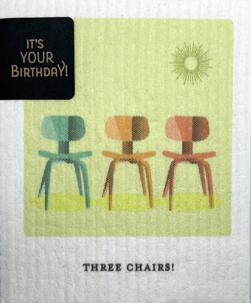 Mid Mod Three Chairs Clards—Greetings that Clean Up -