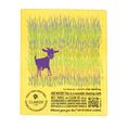 Load image into Gallery viewer, A vibrant yellow reusable swedish sponge cloth with a purple standing goat and eco-friendly care instructions by clards