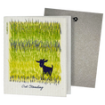 Load image into Gallery viewer, Clards eco-friendly greeting card - goat illustration on a green background - turns into 2 reusable sponge cleaning cloths. featuring the text 'Out Standing'.