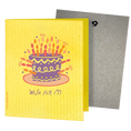 Load image into Gallery viewer, Bright yellow swedish sponge cloth with colorful birthday cake illustration from wish for it eco sponge cloths set