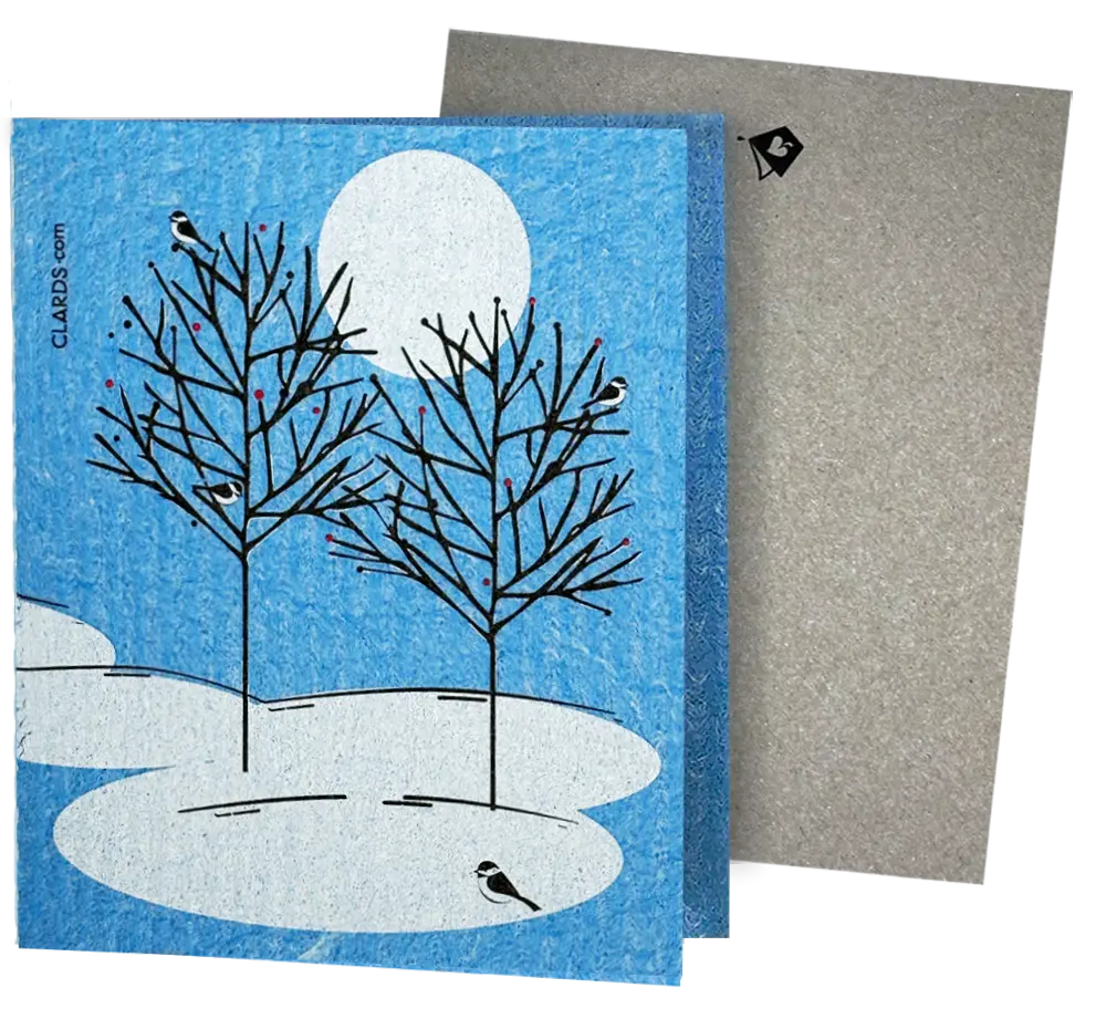 5 Chickadees Holiday Moon Greeting Turns Into a Cleaning