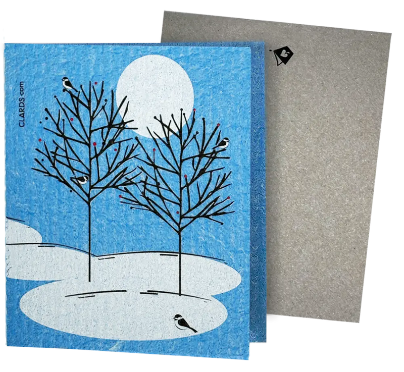 5 Chickadees Holiday Moon Greeting Turns Into a Cleaning