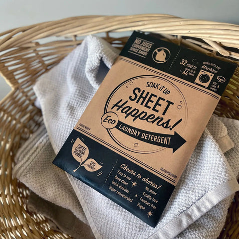 Soak iT Up Sheet Happens Eco Laundry Detergent say no to plastic. Add some cheer to your chores. 
<div id='product-component-1667473979278'></div>
<script type=