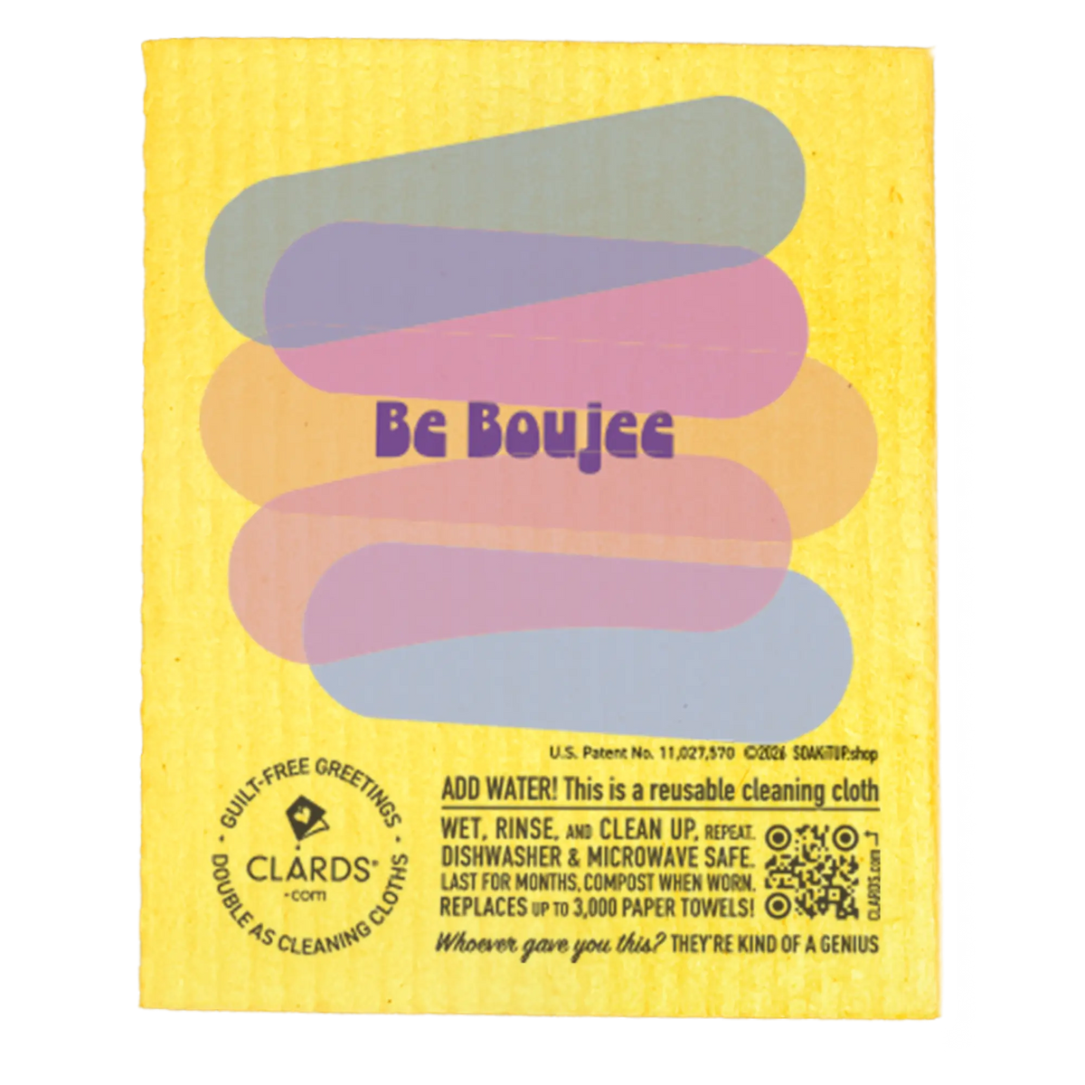 Yellow reusable cleaning cloth with colorful wavy stripes from brave beautiful bestie bitch bring it eco greeting card sponge cloths