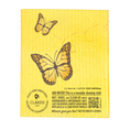 Load image into Gallery viewer, Yellow reusable sponge cloth with black and orange butterfly design perfect for eco cleaning with two reusable swedish sponge cloths
