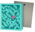 Load image into Gallery viewer, A teal textured reusable swedish sponge cloth with an embossed pink cardinal and pine branches design greeting card turns eco-friendly
