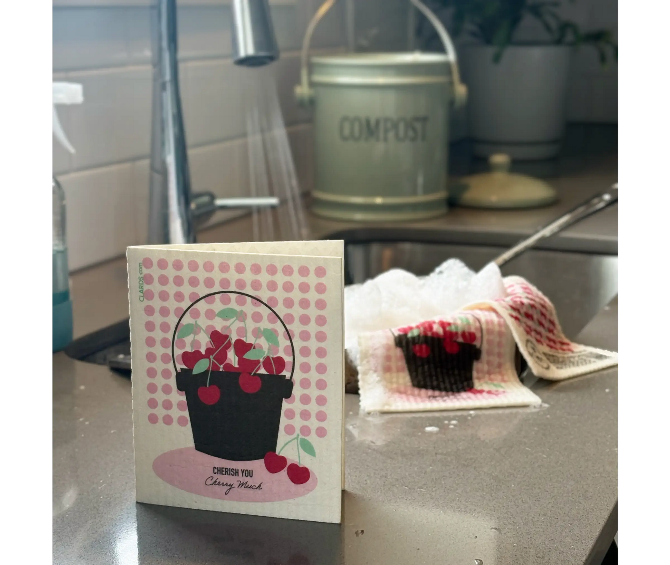 Cherish You Cherry Much 2-in-1 Greeting Clard® & Eco Cloth