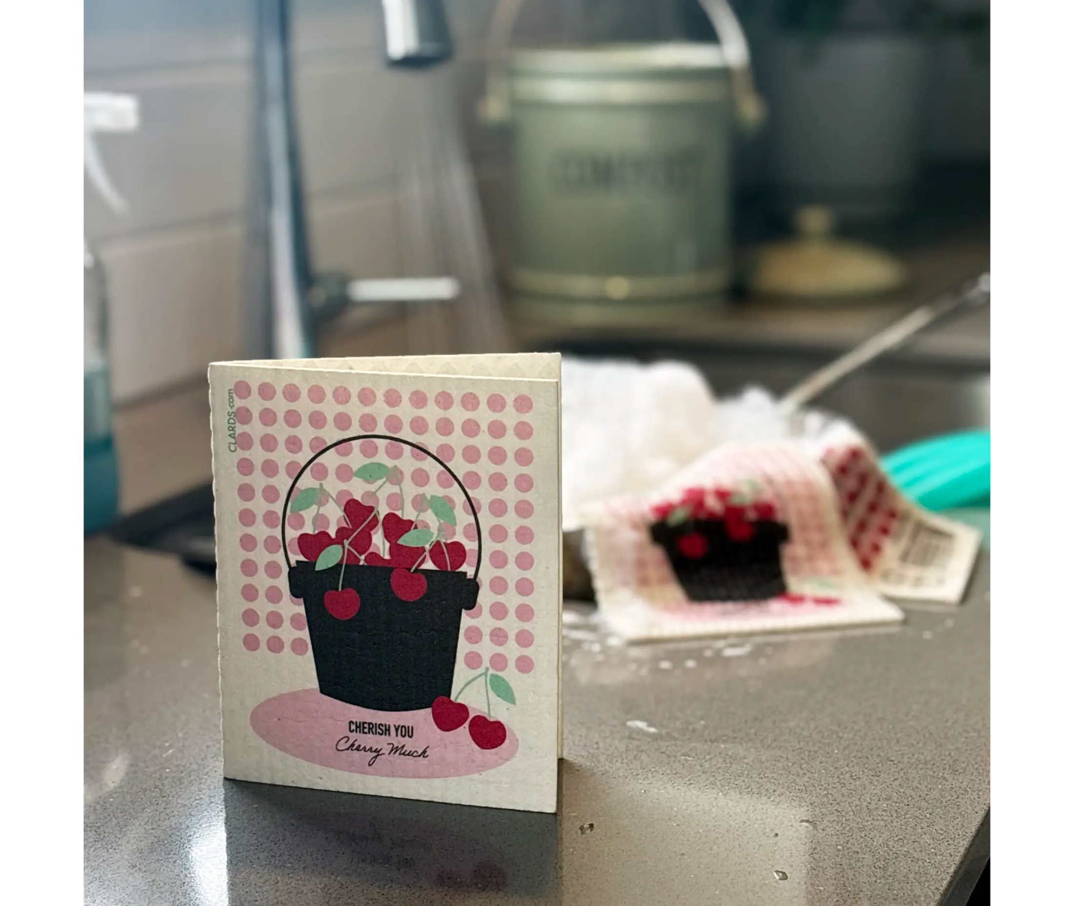 Cherish You Cherry Much Greeting Card Turns Swedish Sponge