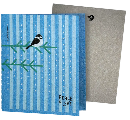 Chickadee Peace & Love Greeting Turns Into a Cleaning Cloth