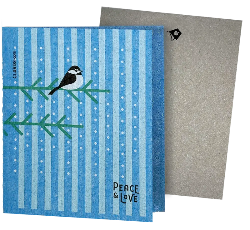 Chickadee Peace & Love Greeting Turns Into a Cleaning Cloth