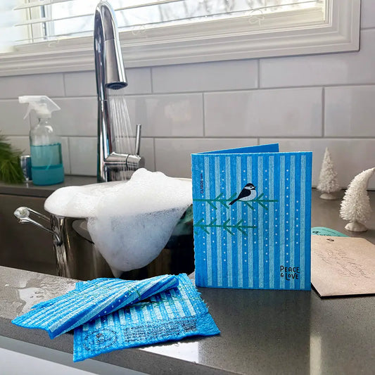 Chickadee Peace & Love Greeting Turns Into a Cleaning Cloth