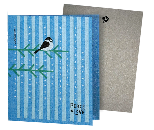 Chickadee Peace & Love Greeting Turns Into a Cleaning Cloth