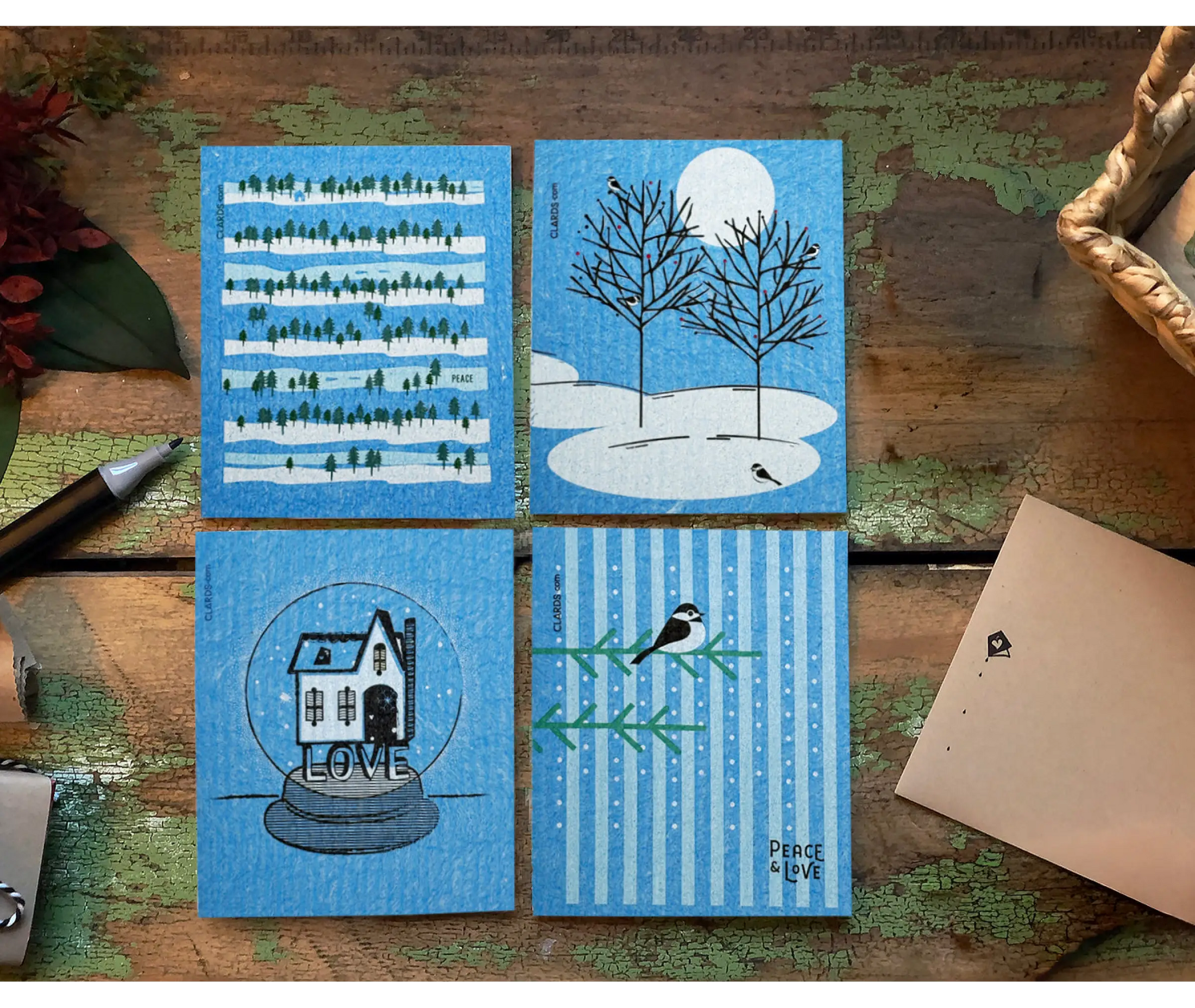 Chickadee Peace & Love Greeting Turns Into a Cleaning Cloth