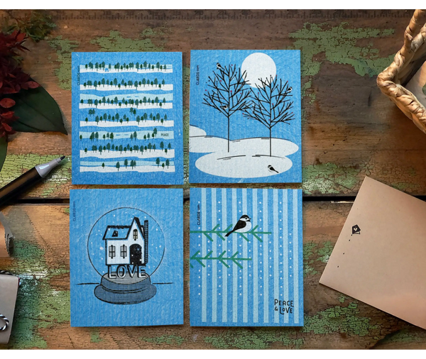 Chickadee Peace & Love Greeting Turns Into a Cleaning Cloth