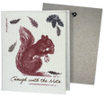 Load image into Gallery viewer, A white reusable swedish dishcloth greeting with a maroon squirrel holding nuts and oak leaves saying enough with the nuts

