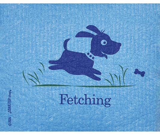 Fetching Dog Teal - Swedish Dishcloth