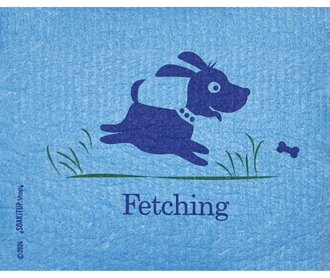 Fetching Dog Teal - Swedish Dishcloth