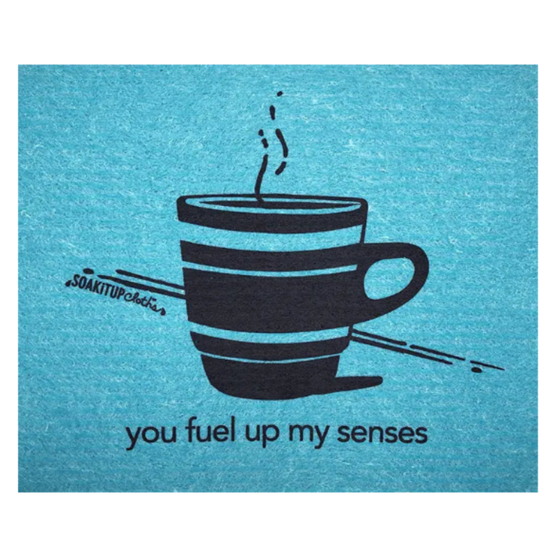 you fuel up my senses—coffee in teal - Swedish Dishcloths soakitup.shop
