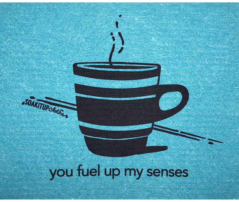 you fuel up my senses—coffee in teal - Swedish Dishcloths