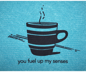 you fuel up my senses—coffee in teal - Swedish Dishcloths