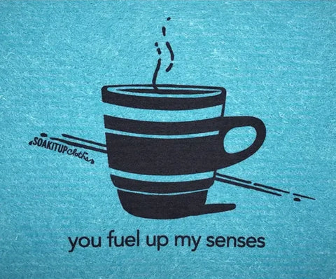 you fuel up my senses—coffee in teal - Swedish Dishcloths