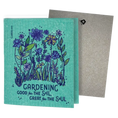 Load image into Gallery viewer, Green Greeting card Gardening good for the Soil,  great for the SOUL.  With floral hand-drawn illustration. Clards—greeting turns into cleaning cloth. soakitup.shop
