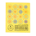 Load image into Gallery viewer, Bright yellow two reusable sponge cloths with blue and orange circles from soak iT up eco greeting cards
