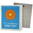 Load image into Gallery viewer, Clards eco-friendly greeting card - mid mod sunshine its a beautiful day soak it up text - turns into 2 reusable sponge cleaning cloths.
