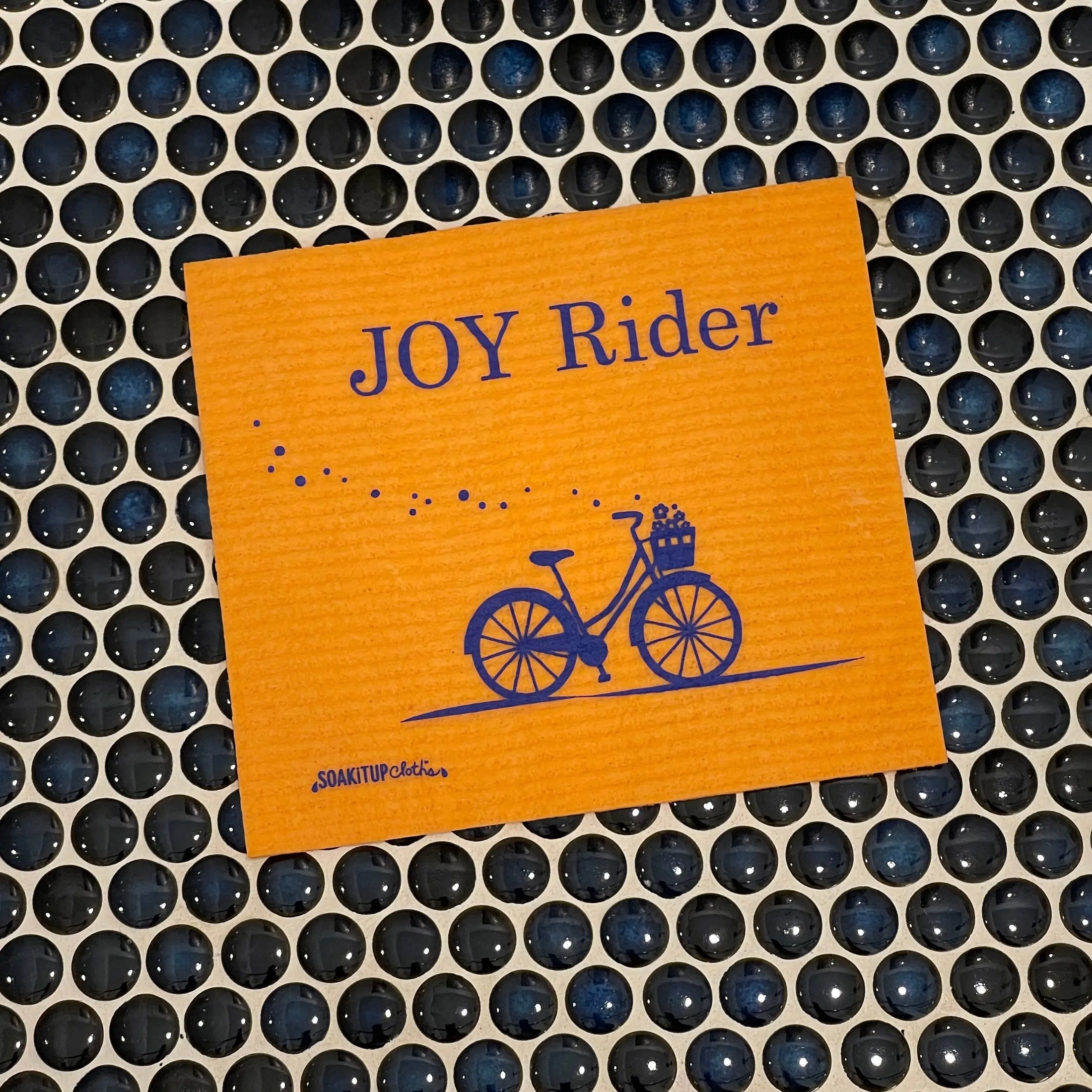 Orange joy rider bicycle swedish dishcloth with blue bike illustration eco gift for cyclists by soak it up