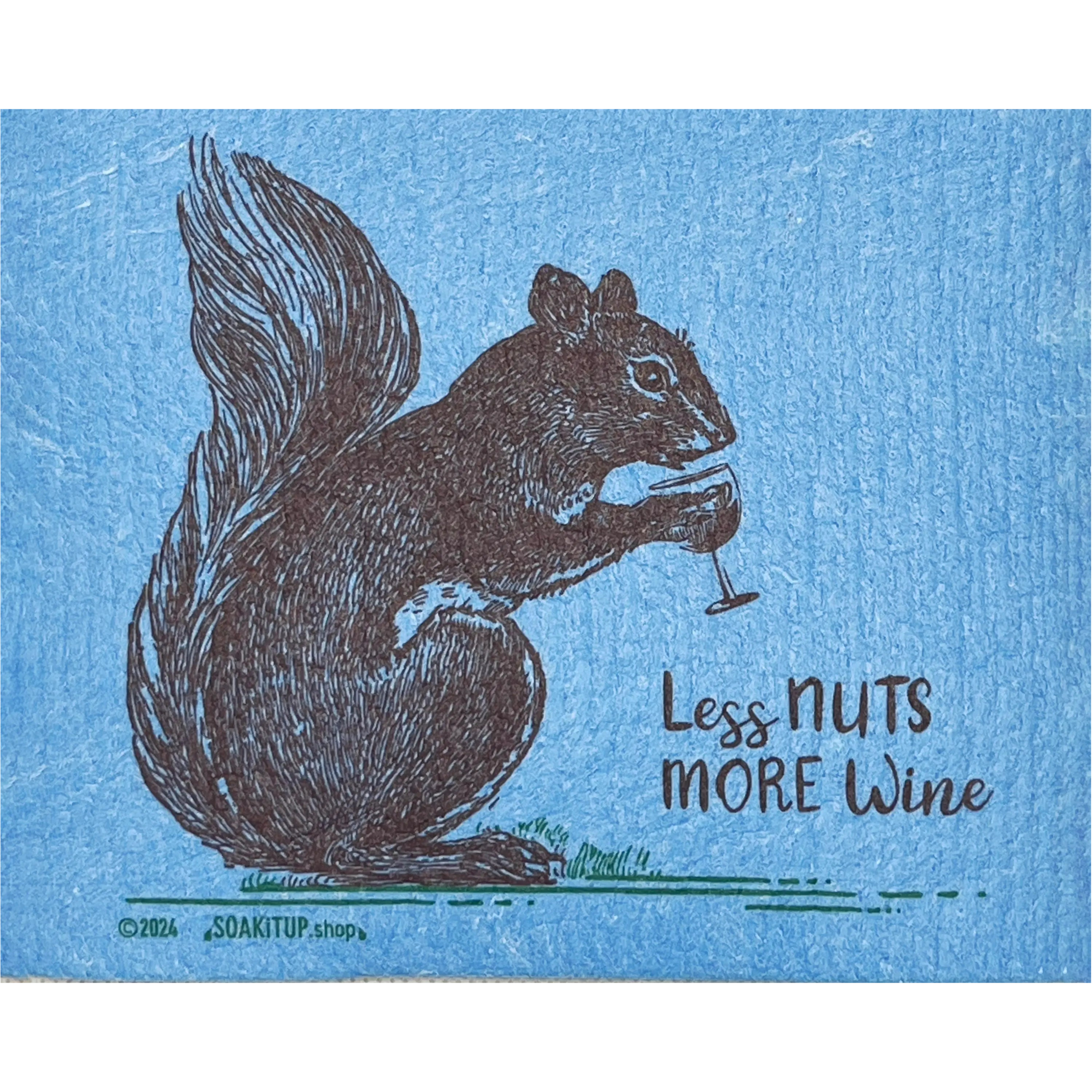 Less Nuts More Wine Squirrel Vintage Etching Blue - Swedish