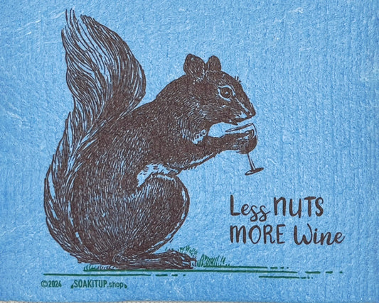 Less Nuts More Wine Squirrel Vintage Etching Blue - Swedish