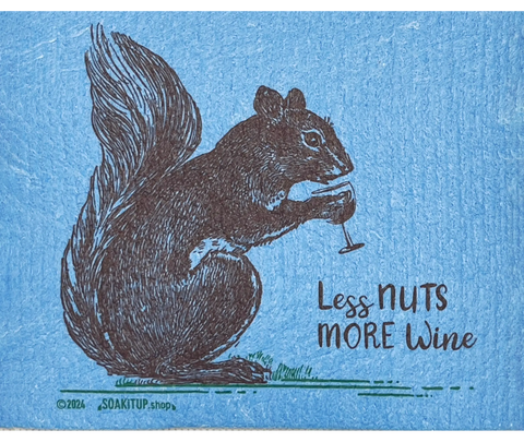 Less Nuts More Wine Squirrel Vintage Etching Blue - Swedish