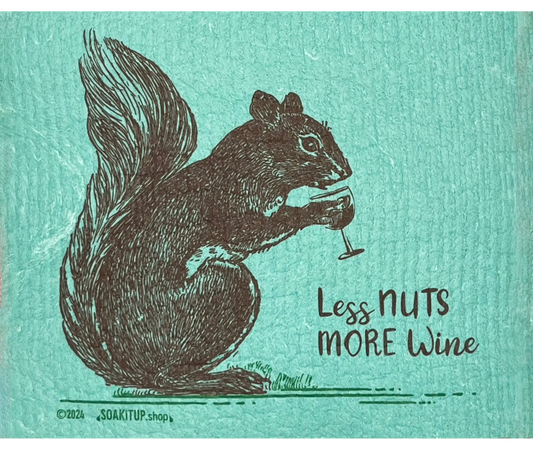 Less Nuts More Wine Squirrel Vintage Etching - Swedish