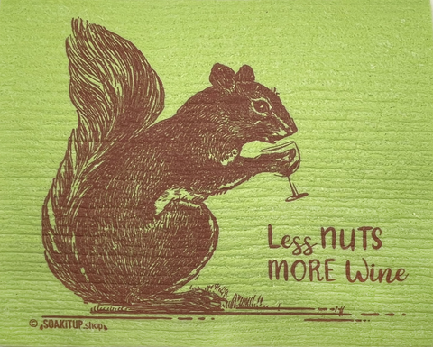 Less Nuts More Wine Squirrel Vintage Etching - Swedish