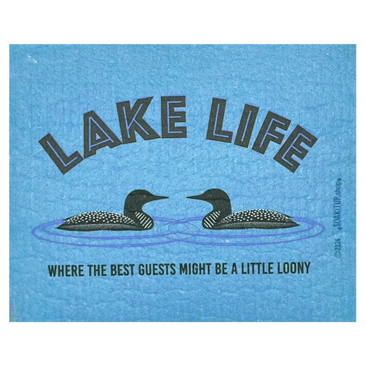 Blue Swedish dishcloth Loon LAKE LIFE Where the Best Guests Might Be a Little loony