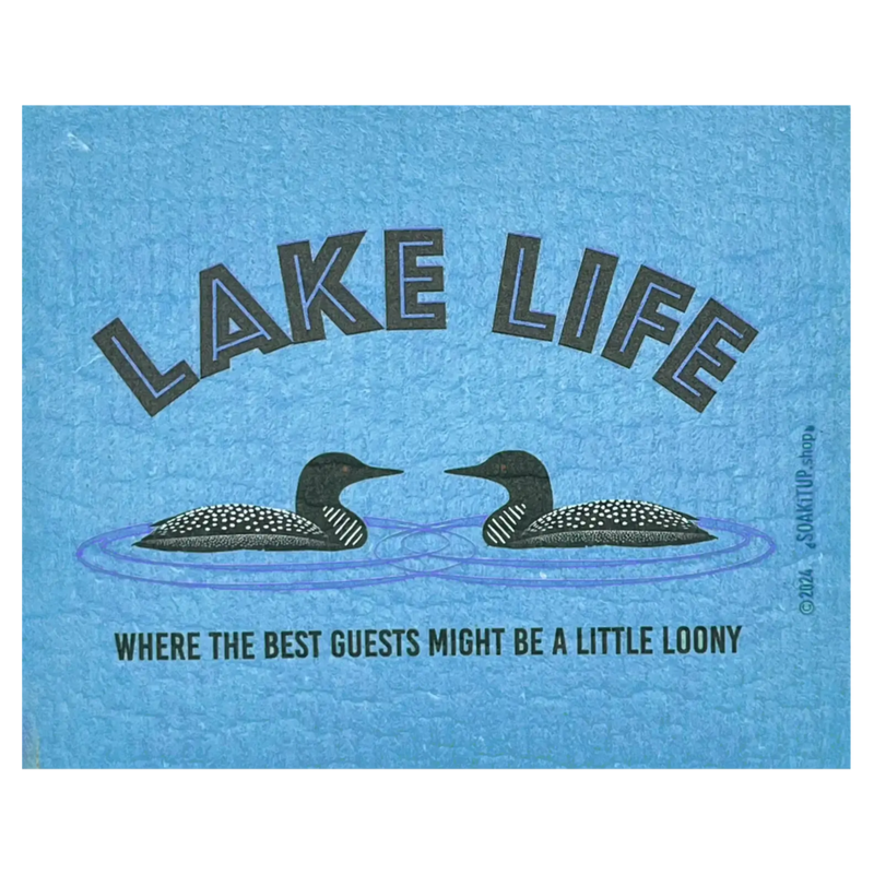 Blue Swedish dishcloth Loon LAKE LIFE Where the Best Guests Might Be a Little loony