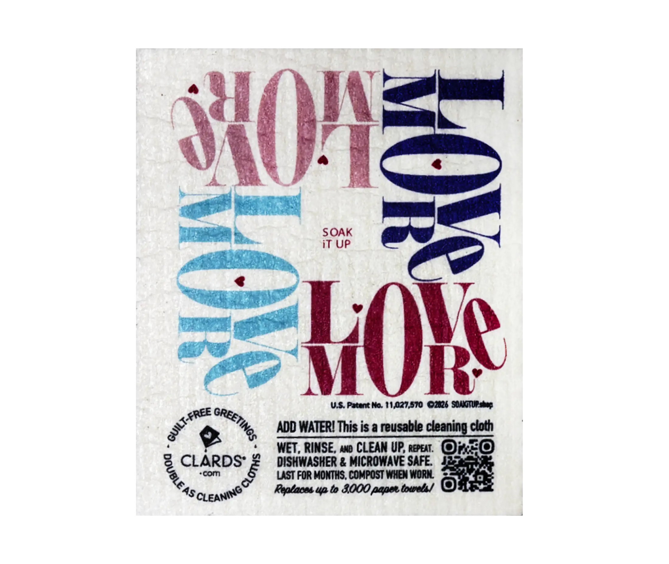 Love More –Greeting Card Turns Swedish Sponge Cloth | Soak