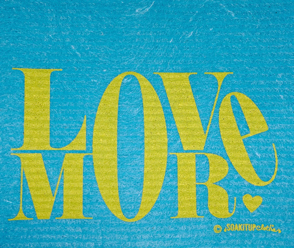 Love More with heart - teal - Swedish Dishcloths