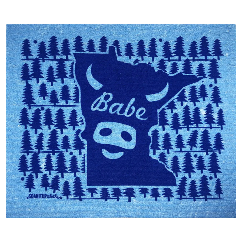 Minnesota Babe in shape of state blue Swedish dishcloth from soaktup.shop 