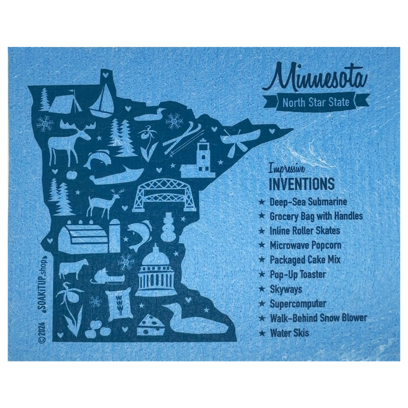 Minnesota Impressive Inventions Map - Swedish Dishcloths Soakitup.shop
