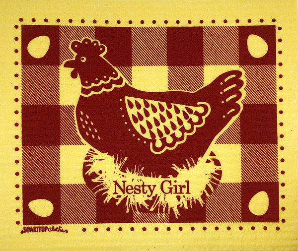 Nesty Girl Hen Blue - yellow - Swedish Dishcloths
