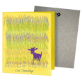 Load image into Gallery viewer, Yellow reusable swedish sponge cloth with purple standing goat and green floral pattern by clards.com for cleaning
